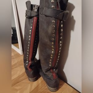 Leather knee high boots